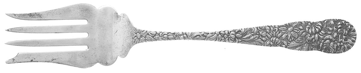 Chrysanthemum (Sterling, 1904, No Monograms) Medium Solid Cold Meat Serving Fork by Kirk Stieff-1