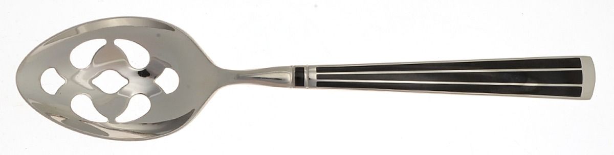 Cloisonne Embassy (Stainless-Black-No Gold) Pierced Tablespoon (Serving Spoon) by Kirk Stieff-1