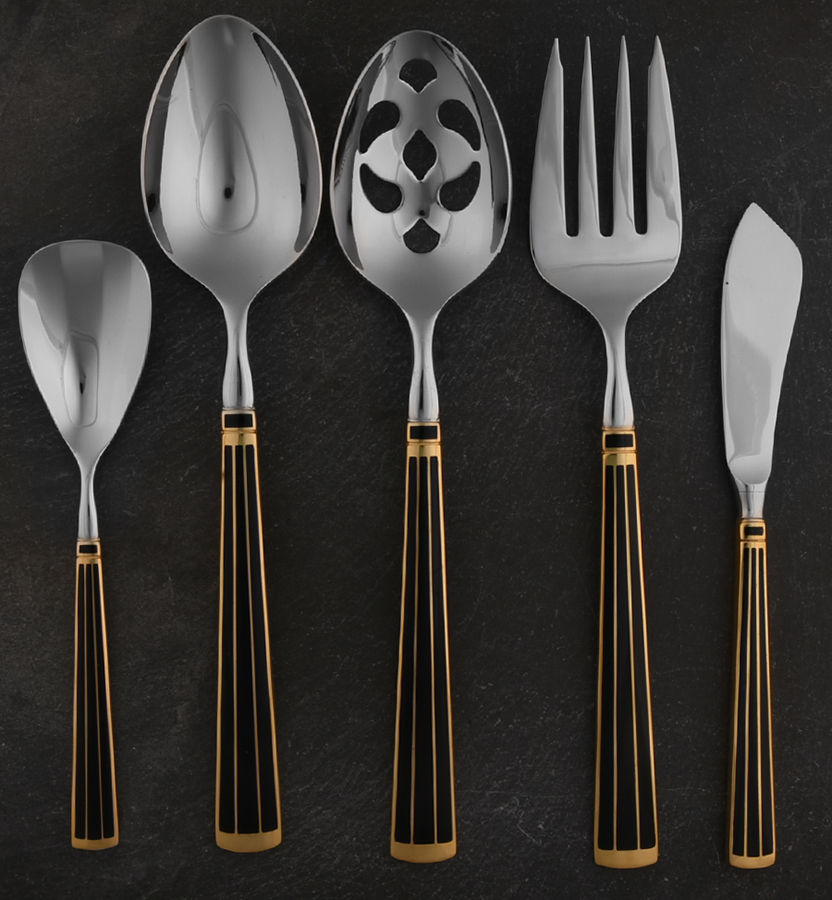 Cloisonne Embassy (Stainless, Black, Gold Accent) 5 Piece Hostess Set by Kirk Stieff-1