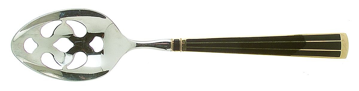 Cloisonne Embassy (Stainless, Black, Gold Accent) Pierced Tablespoon (Serving Spoon) by Kirk Stieff-1