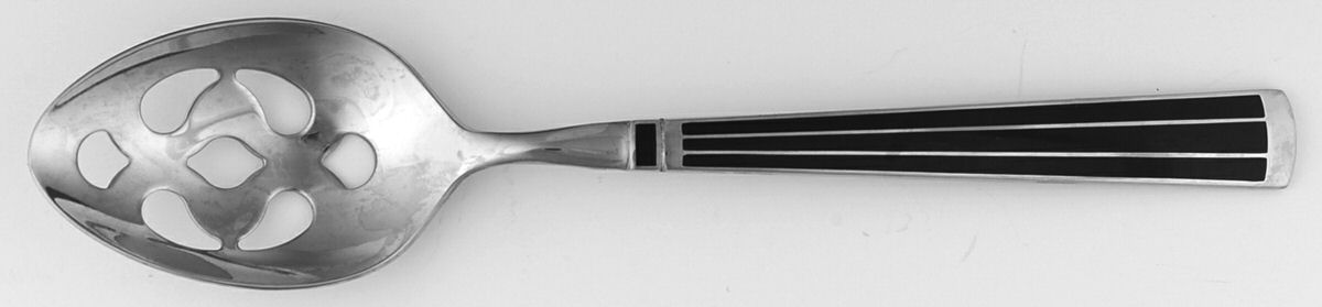 Cloisonne Embassy (Stainless-Cobalt-No Gold) Pierced Tablespoon (Serving Spoon) by Kirk Stieff-1