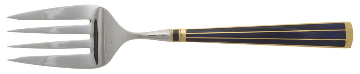 Cloisonne Embassy (Stainless-Cobalt-Gold) Medium Solid Cold Meat Serving Fork by Kirk Stieff-1