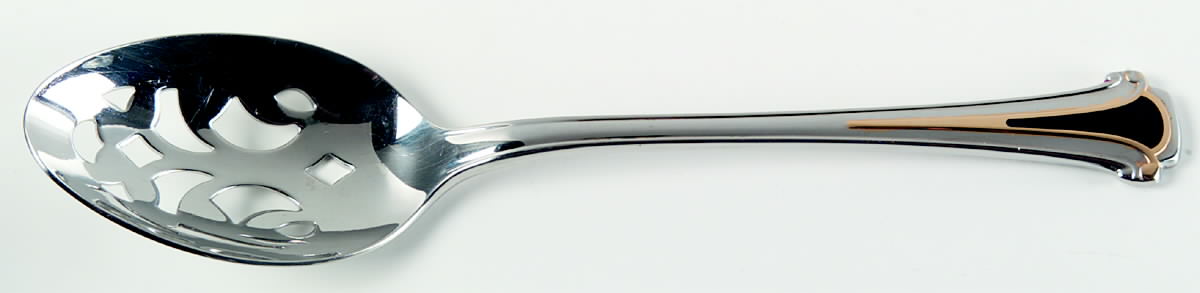 Cloisonne Royale (Stainless-Black-Gold) Pierced Tablespoon (Serving Spoon) by Kirk Stieff-1