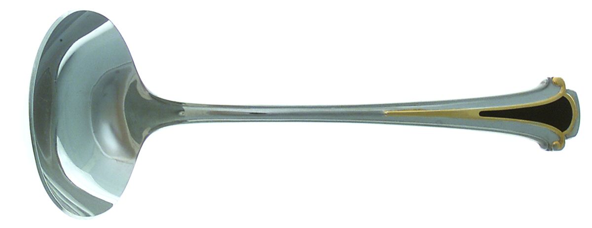 Cloisonne Royale (Stainless-Black-Gold) Solid Gravy Ladle by Kirk Stieff-1