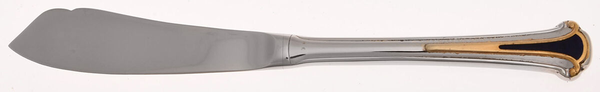 Cloisonne Royale (Stainless-Cobalt-Gold) Hollow Handle Master Butter Knife by Kirk Stieff-1