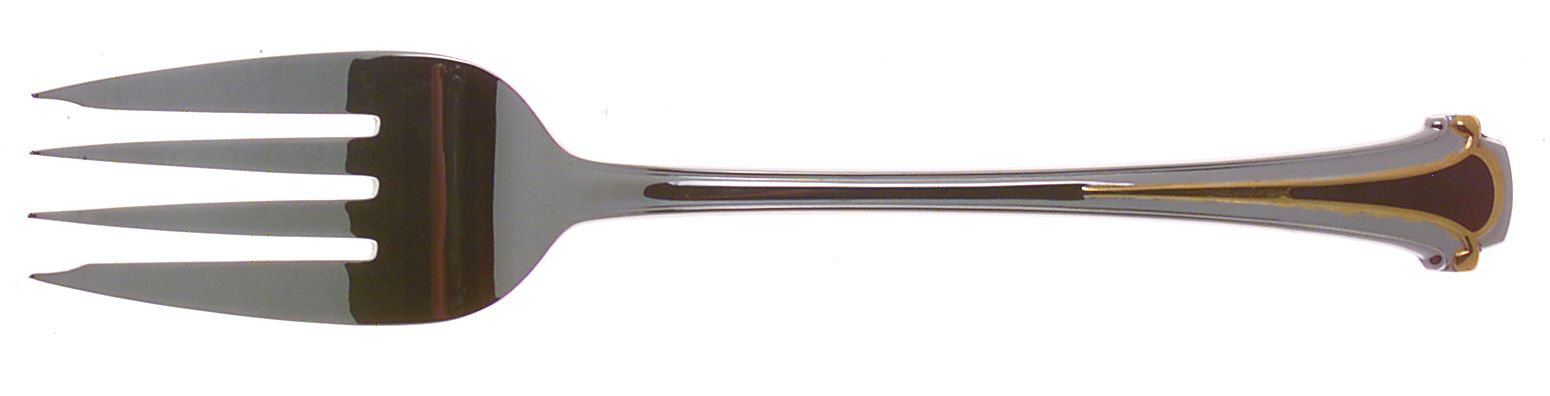 Cloisonne Royale (Stainless-Cobalt-Gold) Medium Solid Cold Meat Serving Fork by Kirk Stieff-1