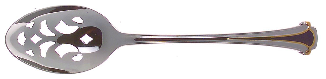 Cloisonne Royale (Stainless-Cobalt-Gold) Pierced Tablespoon (Serving Spoon) by Kirk Stieff-1