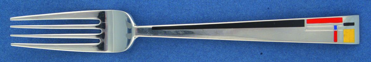 Composition Cloisonne-Red-Yellow-Blue Fork by Kirk Stieff-1