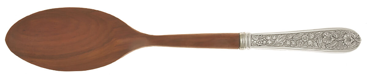 Corsage (Sterling, 1935, No Monogram) Salad Serving Spoon with Wooden Bowl HC by Kirk Stieff-1