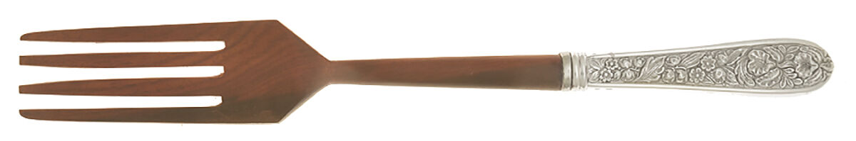 Corsage (Sterling, 1935, No Monogram) Salad Serving Fork with Wooden Prongs HC by Kirk Stieff-1