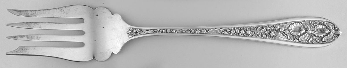 Corsage (Sterling, 1935, No Monogram) Medium Solid Cold Meat Serving Fork by Kirk Stieff-1