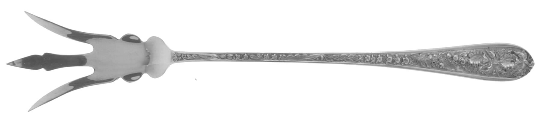 Corsage (Sterling, 1935, No Monogram) Large Lettuce Serving Fork by Kirk Stieff-1