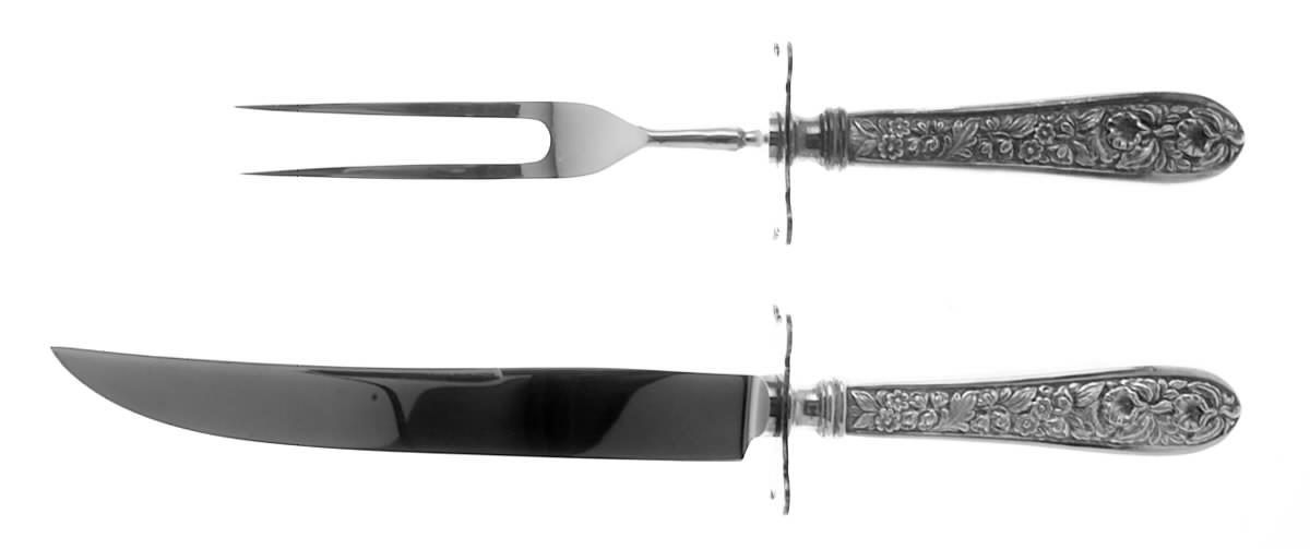 Corsage (Sterling, 1935, No Monogram) Small Steak 2-Piece Carving Set w/Stainless Blade by Kirk Stieff-1