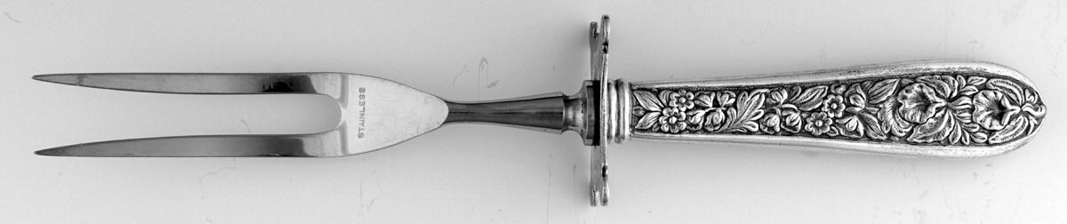 Corsage (Sterling, 1935, No Monogram) Individual 2-Prong Stainless Bird Fork by Kirk Stieff-1