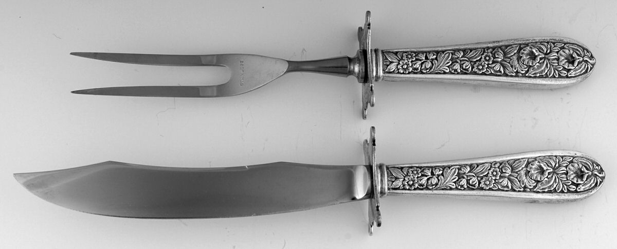 Corsage (Sterling, 1935, No Monogram) 2 Pc Individual Bird Carving Set w/Stainless Blade by Kirk Stieff-1