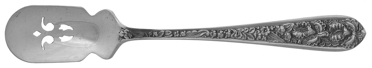 Corsage (Sterling, 1935, No Monogram) Short Handled Olive Spoon with Pierced Bowl by Kirk Stieff-1
