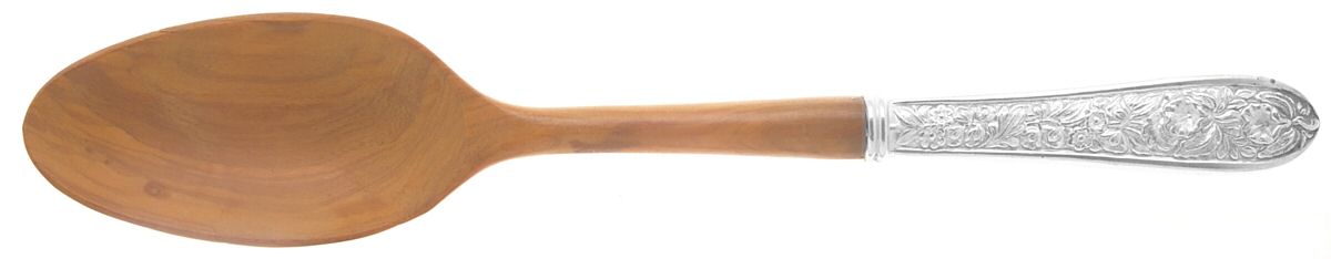 Corsage (Sterling, 1935, No Monogram) Salad Serving Spoon with Wooden Bowl by Kirk Stieff-1