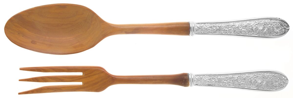 Corsage (Sterling, 1935, No Monogram) Wooden Bowl 2-Piece Salad Set by Kirk Stieff-1