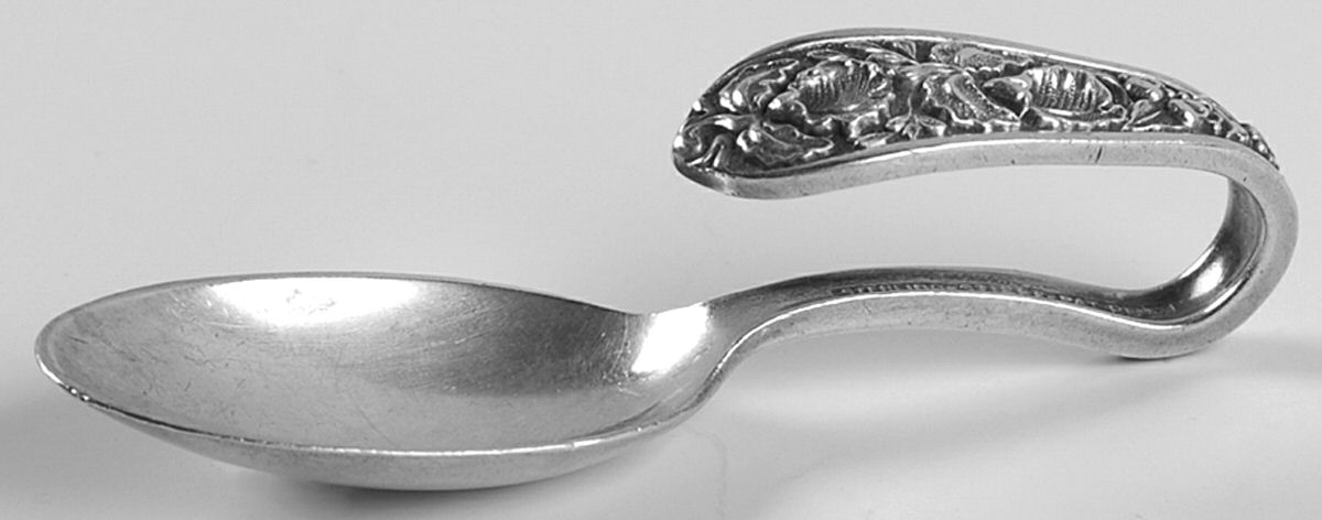 Corsage (Sterling, 1935, No Monogram) Curved Handle Baby Spoon by Kirk Stieff-1