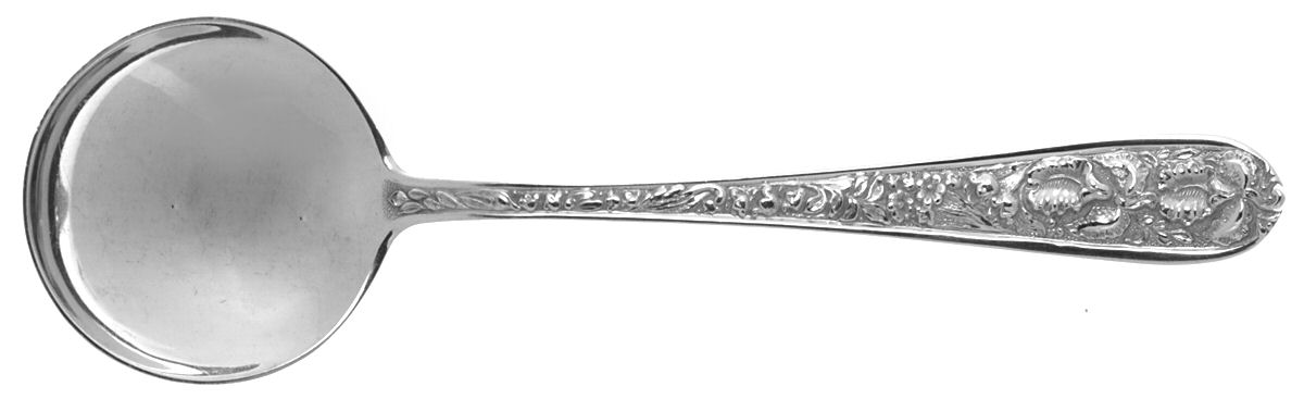 Corsage (Sterling, 1935, No Monogram) Large Round Bowl Soup Spoon (Bouillon) by Kirk Stieff-1