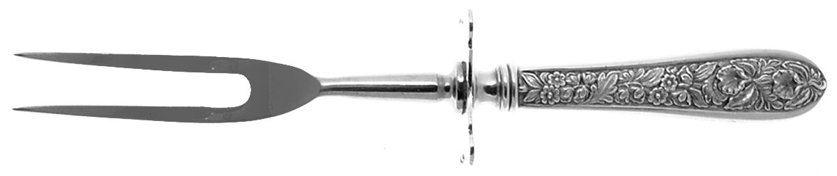 Corsage (Sterling, 1935, No Monogram) Small Steak Carving Fork with Stainless Prongs by Kirk Stieff-1