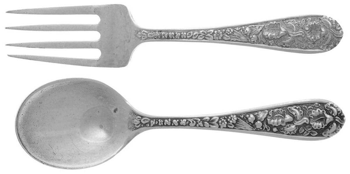 Corsage (Sterling, 1935, No Monogram) 2 Pc Baby Set (BF, BS) by Kirk Stieff-1