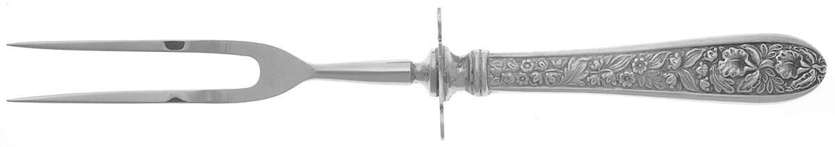 Corsage (Sterling, 1935, No Monogram) Large Stainless-Prong Roast Carving Fork by Kirk Stieff-1