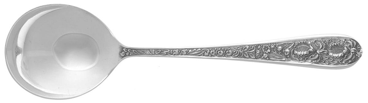 Corsage (Sterling, 1935, No Monogram) Round Bowl Soup Spoon Large (Cream Soup) by Kirk Stieff-1