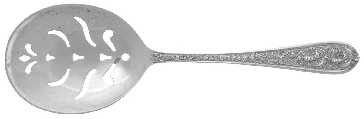 Corsage (Sterling, 1935, No Monogram) Large Pierced Pea Serving Spoon by Kirk Stieff-1