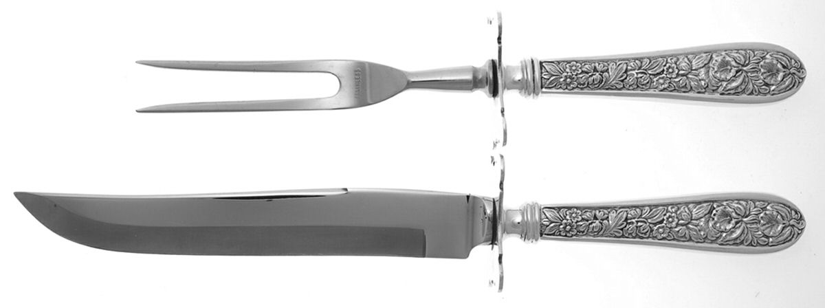Corsage (Sterling, 1935, No Monogram) 2 Piece Small Carving Set W Sterling Guard by Kirk Stieff-1