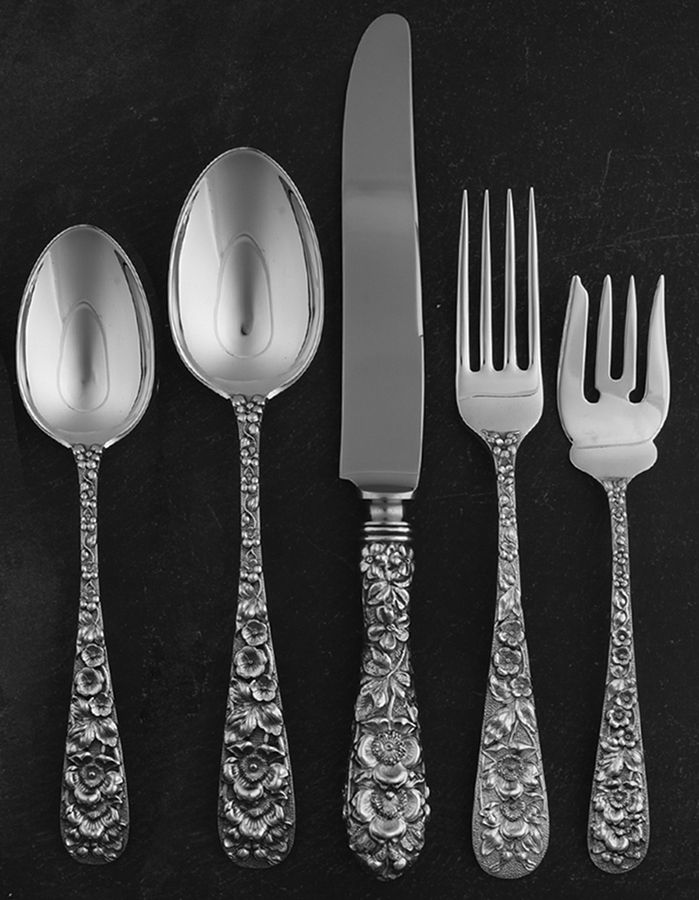 Forget-Me-Not (Sterling, 1910) 5 Piece Place Size Setting by Kirk Stieff-1