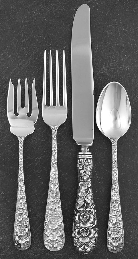 Forget-Me-Not (Sterling, 1910) 4 Piece Place Size Setting by Kirk Stieff-1
