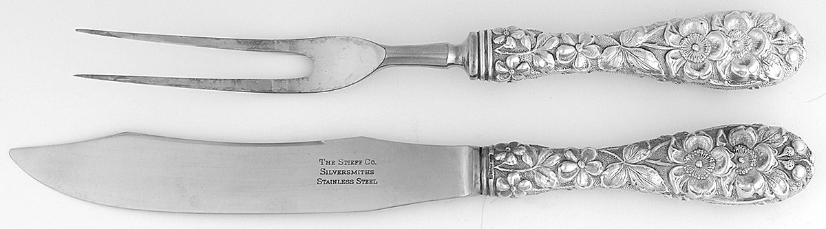 Forget-Me-Not (Sterling, 1910) Small Stainless Blade 2-Piece Steak Carving Set by Kirk Stieff-1