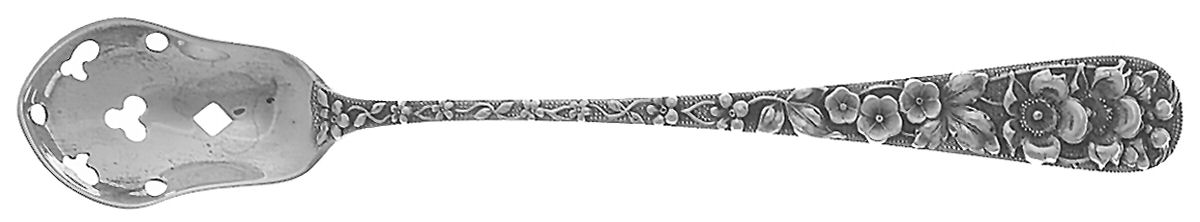 Forget-Me-Not (Sterling, 1910) Pierced Bowl Short Handle Olive Spoon by Kirk Stieff-1