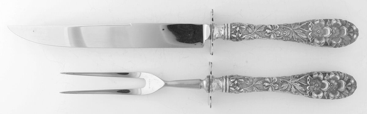 Forget-Me-Not (Sterling, 1910) Large 2-Piece Roast Carving Set w/ Stainless Blade by Kirk Stieff-1