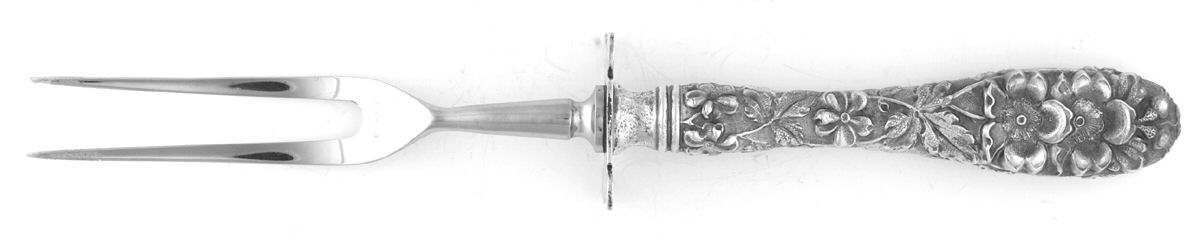 Forget-Me-Not (Sterling, 1910) Large Stainless-Prong Roast Carving Fork by Kirk Stieff-1