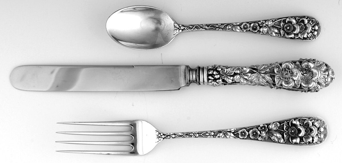 Forget-Me-Not (Sterling, 1910) 3 Piece Youth Set (Knife, Fork & Spoon) by Kirk Stieff-1