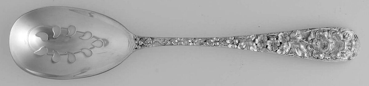 Forget-Me-Not (Sterling, 1910) Pierced Solid Serving Spoon by Kirk Stieff-1