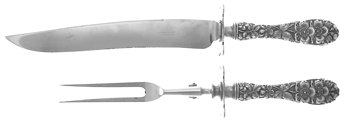 Forget-Me-Not (Sterling, 1910) Small Steak 2-Piece Carving Set w/Stainless Blade by Kirk Stieff-1