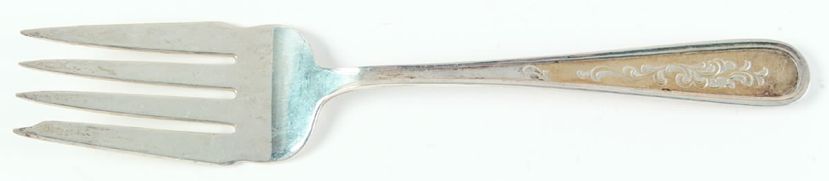 Golden Calvert-Engraved (Sterling, 1982) Medium Solid Cold Meat Serving Fork by Kirk Stieff-1