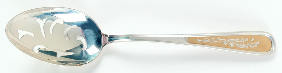 Golden Calvert-Engraved (Sterling, 1982) Pierced Tablespoon (Serving Spoon) by Kirk Stieff-1
