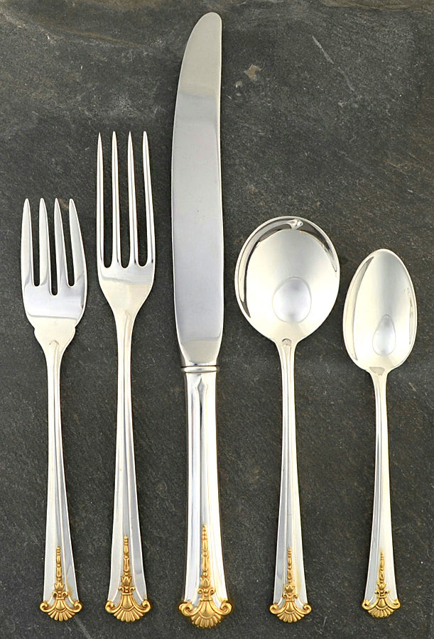 Golden Severn-Worthington (Sterling, 1990) 5 Piece Dinner Size Setting by Kirk Stieff-1