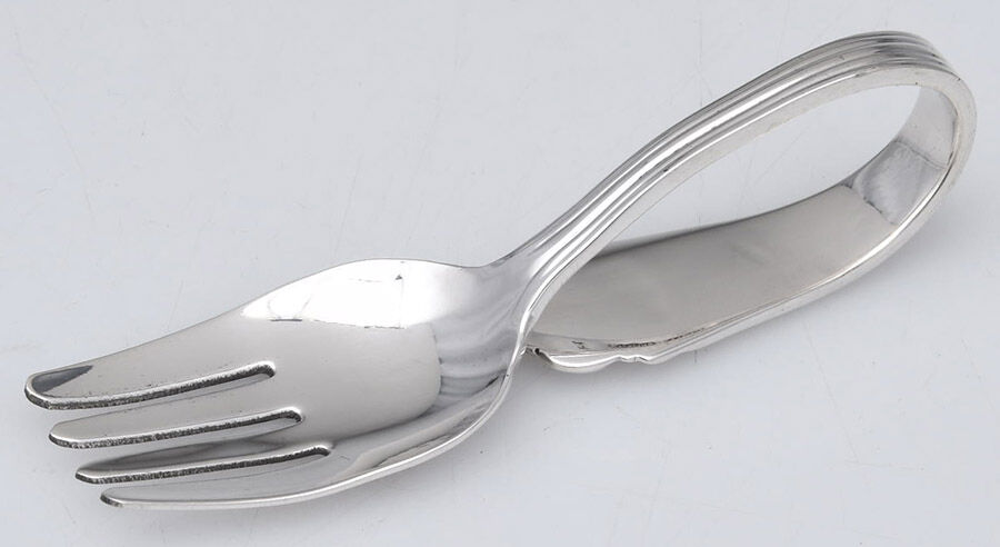 Homewood (Sterling, 1938, No Monograms) Baby Fork with Curved Handle HC by Kirk Stieff-1