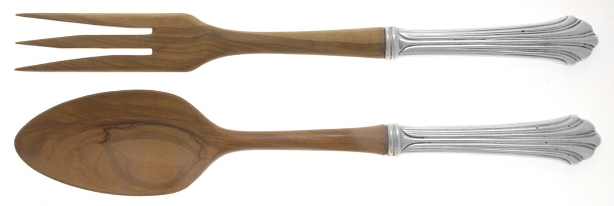 Homewood (Sterling, 1938, No Monograms) Wooden Bowl 2-Piece Salad Set by Kirk Stieff-1