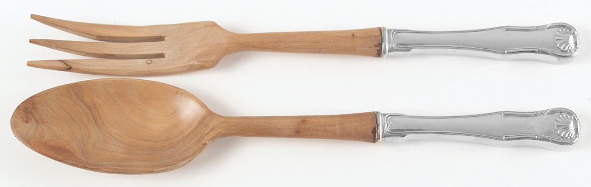King (Sterling, 1825) Wooden Bowl 2-Piece Salad Set by Kirk Stieff-1