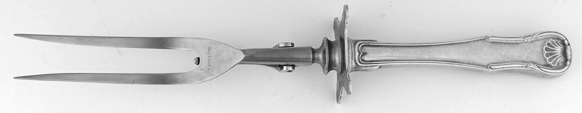 King (Sterling, 1825) Lg Carving/Roast Fork-Stn Prong w/Sterling Guard by Kirk Stieff-1