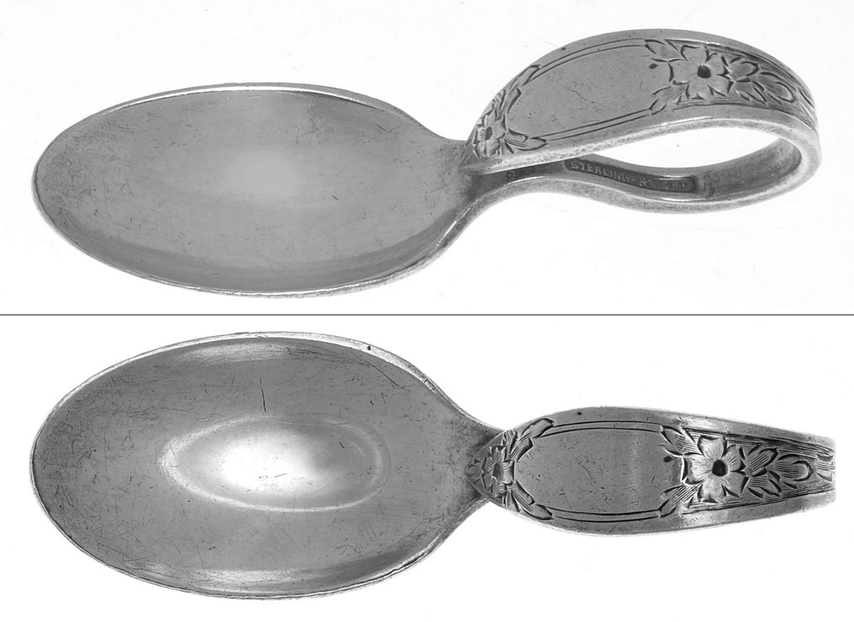 Lady Claire-Hand Engraved (Sterling, 1925) Curved Handle Baby Spoon by Kirk Stieff-1