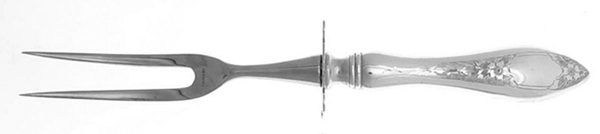 Lady Claire-Hand Engraved (Sterling, 1925) Lg Carving/Roast Fork-Stn Prong w/Sterling Guard by Kirk Stieff-1