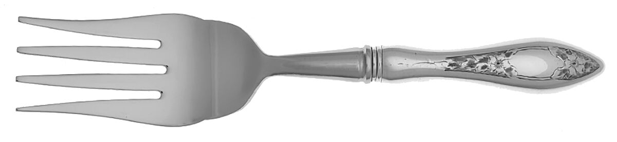 Lady Claire-Hand Engraved (Sterling, 1925) Cold Meat Fork Large, Stainless Tines HC by Kirk Stieff-1