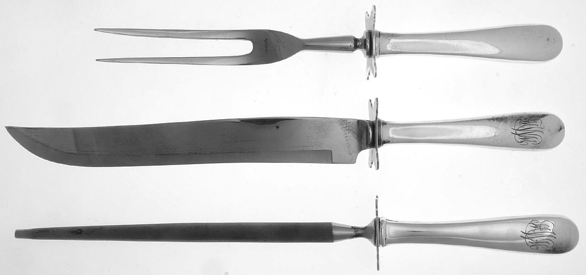 Old Maryland-Plain (Sterling, 1850) (3 Pc)Carving Set-Lg Stnbl/Roast w/Sterling Guard by Kirk Stieff-1